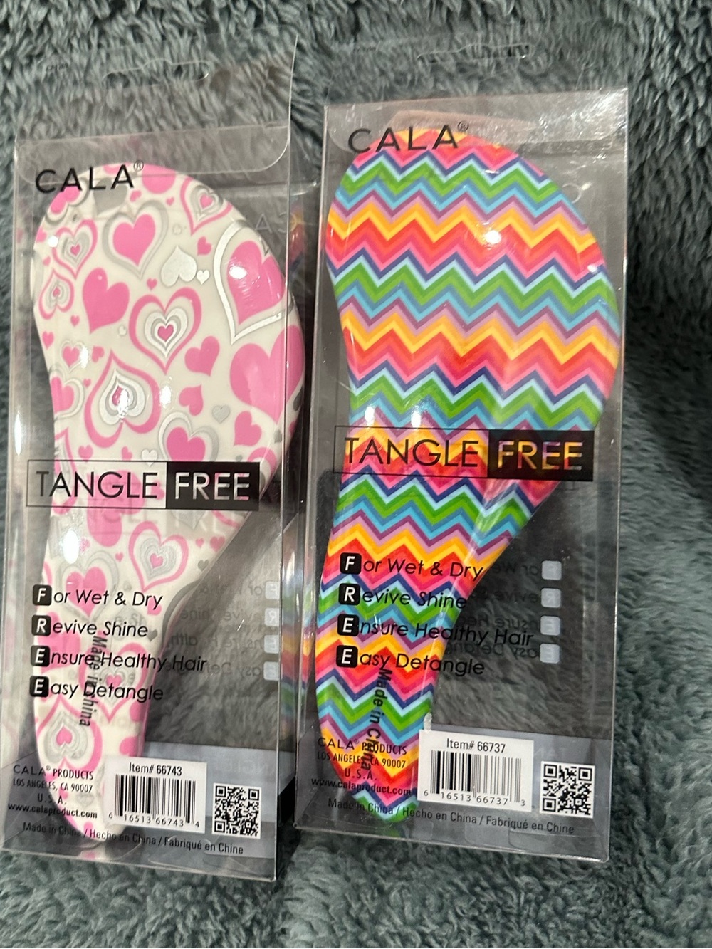 Cala (2) Tangle Free Hair Brush - Pink Hearts-Pink Chevron